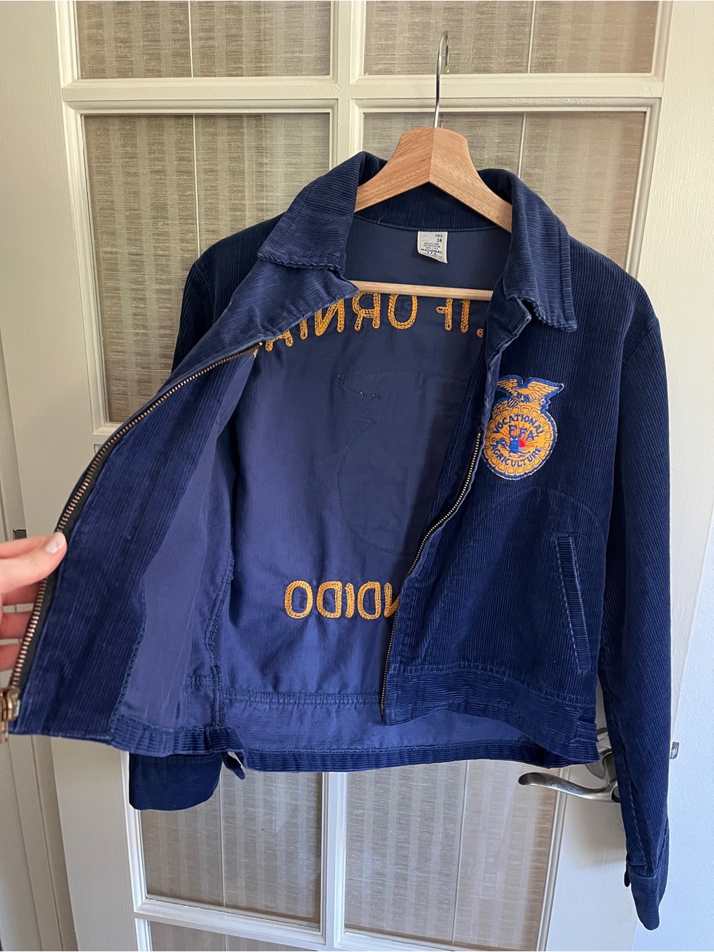 Vintage FFA Deep Indigo Blue Corduroy Jean Jacket California Embroidered Varsity - Picture 5 of 17